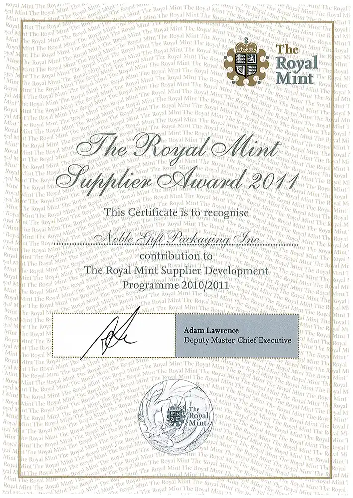 The Royal Mint Supplier Award 2011 – Supplier Certificate The Royal Mint Supplier Award 2011 - Supplier Certificate